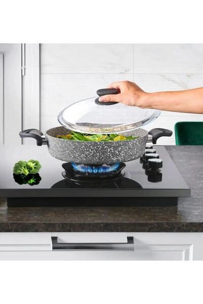 LAVONNI 28 cm Granite Flat Pot Gray