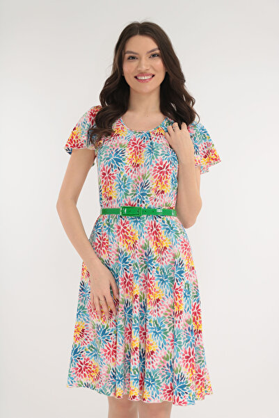 Vanessa Line RO Rochie clos cu print floral multicolor si curea verde