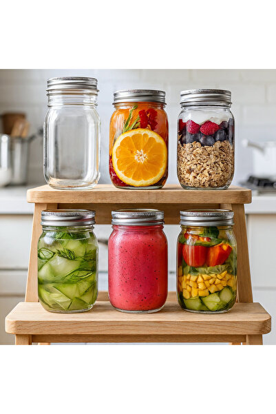 Elindor Set de 6 borcane de sticlă Elindor® cu capace etanșe, borcan de 490 m...