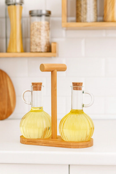 Çavdar Group Bambu Standlı 2'li Yağdanlık Seti 2 Adet Bambu Yağlık & Sirkelik...