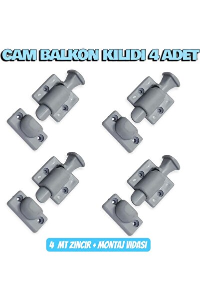 ALUWAND 4’lü Gri Cam Balkon Kilidi – Gold & Fırtına Sistem Uyumlu | Montaj Vi...