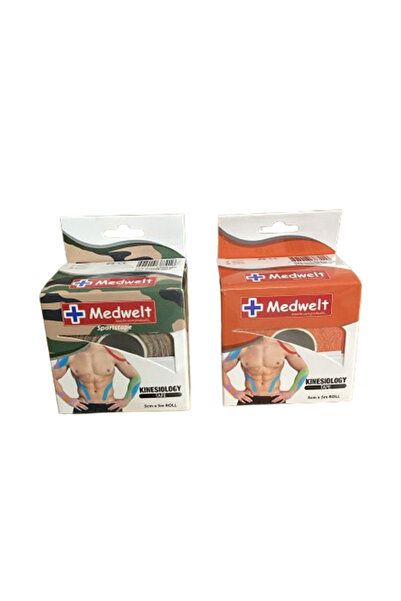 MEDWELT Kamuflaj ve Turuncu Renkli Ağrı Bandı, Kinezyo ile Rahatlık ve Destek