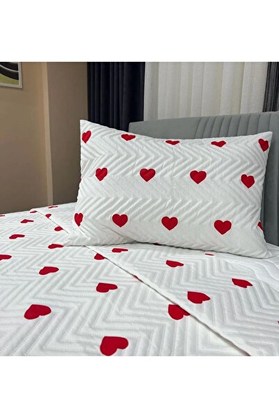 HZR Heart White Model 3 Pieces 1 Bedspread (200X240 cm) + 2 Pillowcases (50X70) cm