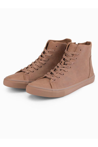 OMBRE Herren High-Top-Sneaker mit matter Textur und geprägtem Logo - Hellbrau...