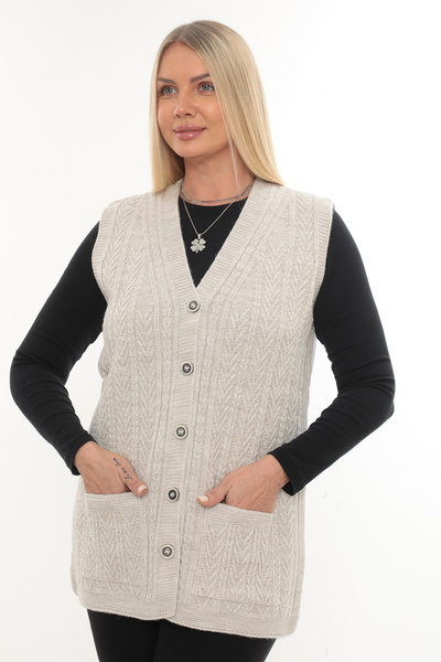 İKSUN Thick Woolen Winter Knitwear Buttoned Mother Vest with Pockets