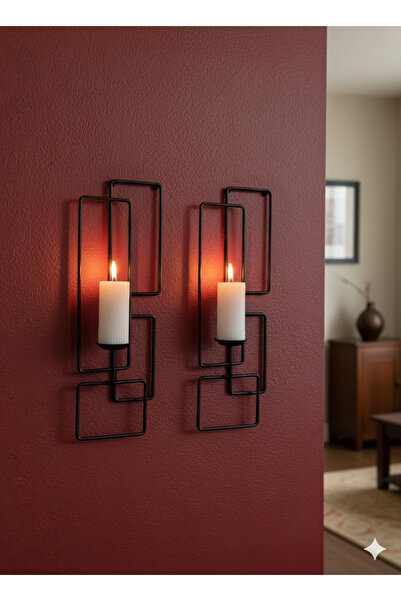 Samsun Demsa Demir Ferforje İkili Geometrik Tasarımlı Metal Duvar Mumluk Şamdan