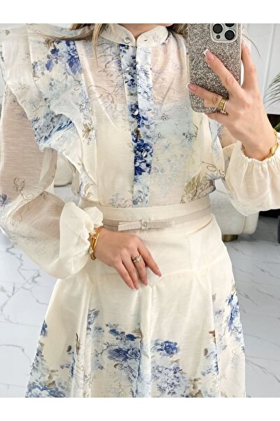 CAN ÇAPAR Kadın Güpürlü Asimetrik Kesim Gömlek Etek Takım