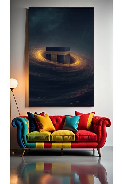 özkacar KAABA ÎN CLOUDS BLACK COTTON Print de pe pânză pentru decorarea casei...