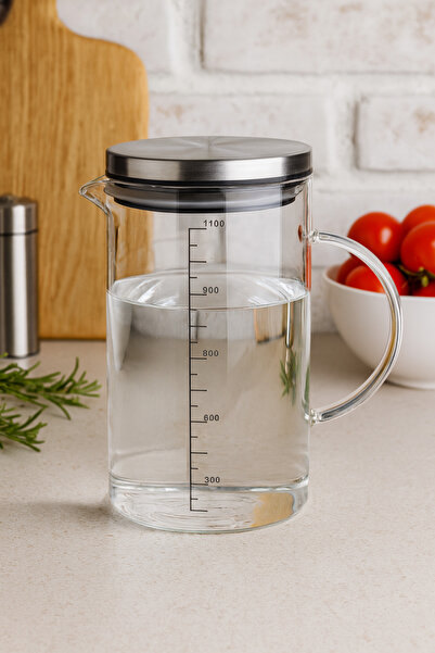 Çavdar Group Borosilikat Cam Metal Kapaklı Ölçülü Sürahi Yağdanlık Isıya Daya...