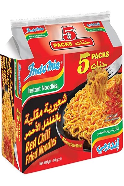 İndomie نودلز مقلية بالفلفل الأحمر الحار مع مسحوق التوابل والصلصة - (5 عبوات، كل عبوة 80 غرام)