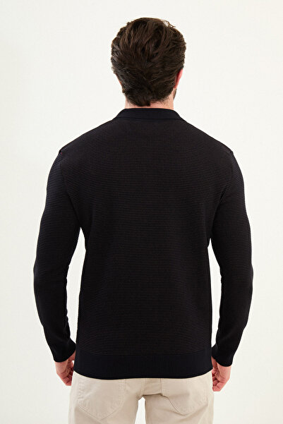 Mcr Ανδρικό πλεκτό πουλόβερ με φερμουάρ με λεπτή εφαρμογή με λαιμόκοψη πόλο Navy Blue - 11567.25K