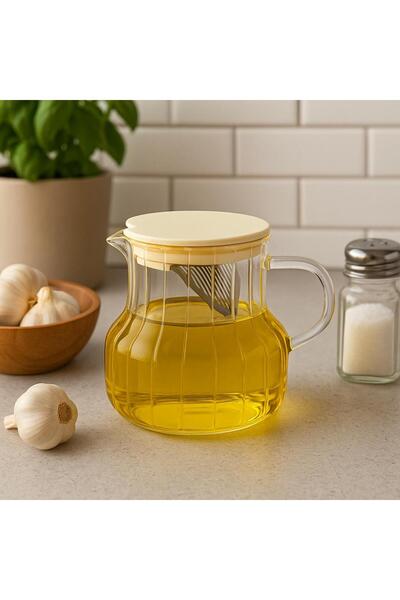 isra kristal Kapaklı Cam Yağlık Sürahi - Sızdırmaz Zeytinyağı ve Ayçiçek Yağı...