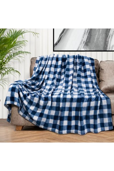 REVE Check Pattern Twin Fleece Throw Blanket 50 x 60inch
