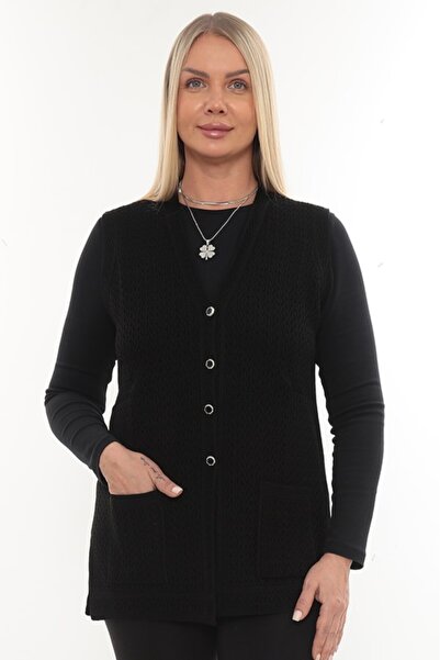 İKSUN Women's Mercerized Pocketed Buttoned Rolax Knitwear Seasonal Mother's Vest