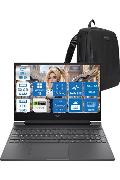 HP Victus 15-WFA2036NT I7 13620H 32GB 1tb 8gb RTX5050 W11Home 15.6" 144Hz C52QWEAH13 + Zetta Çanta