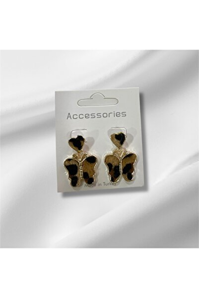 Girift Vintage Flutter Leopard Print Feathered Butterfly and Heart Earrings