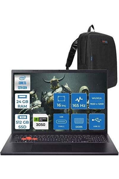 ACER Nitro Lite I5 13420H 24GB Ddr5 512GB SSD 6GB/RTX3050/45W 16" IPS 165Hz W...