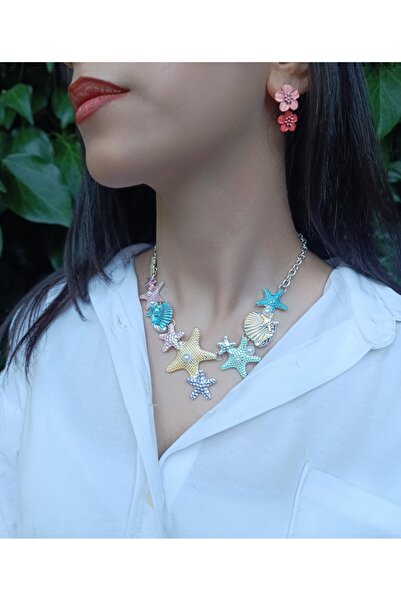 karan jewel Deniz kabuğu deniz yıldızı renkli kolye