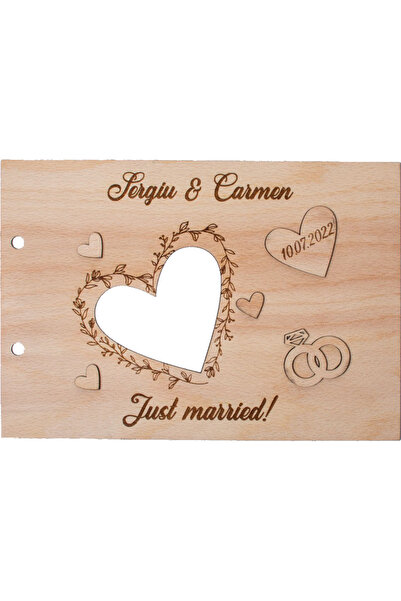 OEM Album Foto GuestBook Nunta HH1589 Personalizat din lemn Inimi 30 x 21