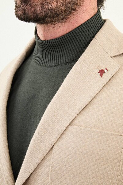 Mcr Textured Slim Fit Mono Collar Men's Jacket with Pocket Beige - 41471.25K