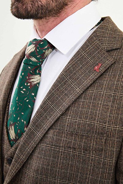 Mcr Plaid Slim Fit Mono Collar Classic Men's Suit Brown - 45425.25K