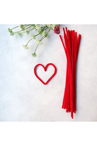 Bimotif 3 adet şönil, tüylü tel, 30 cm, eğitici şönil, kırmızı