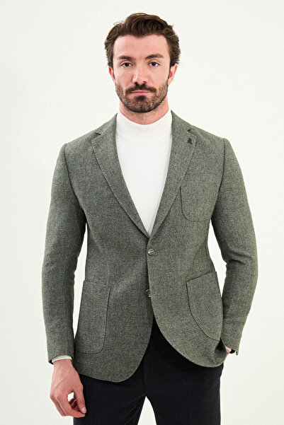 Mcr Ανδρικό μπουφάν με υφή Slim Fit Mono Collar με τσέπες χακί - 41471.25K