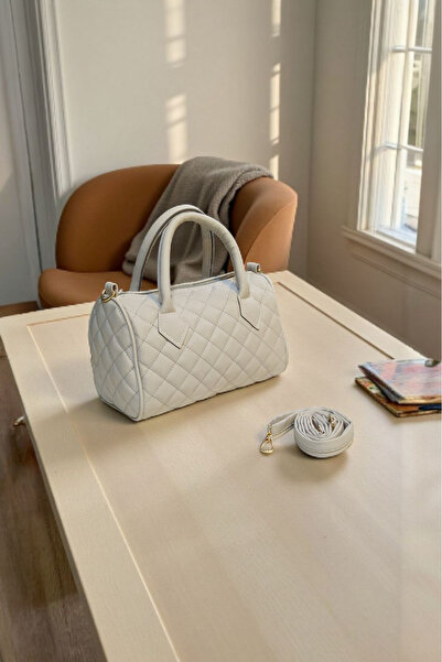 PAPATAY Cream Mini Quilted Stylish Patterned Women's Strap Hand and Shoulder Bag