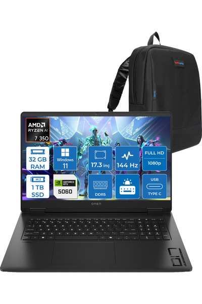 HP Omen 17-DB1015NT AI R7 350 32GB Ddr5 1tb RTX5060 8gb 17.3 Inç 144Hz W11Hom...