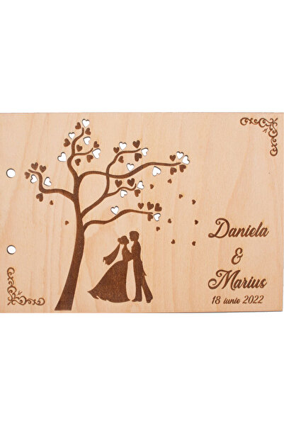 OEM Album Foto GuestBook Nunta HH1586 Personalizat din lemn - Frunze Inima