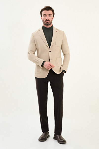 Mcr Ανδρικό μπουφάν με υφή Slim Fit Mono Collar με τσέπες μπεζ - 41471.25K