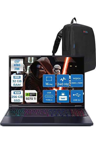 ACER Predator Helıos Neo 16 Ultra 9 275HX 32GB 256GB 12GB/RTX5070Tİ/170W 16" ...