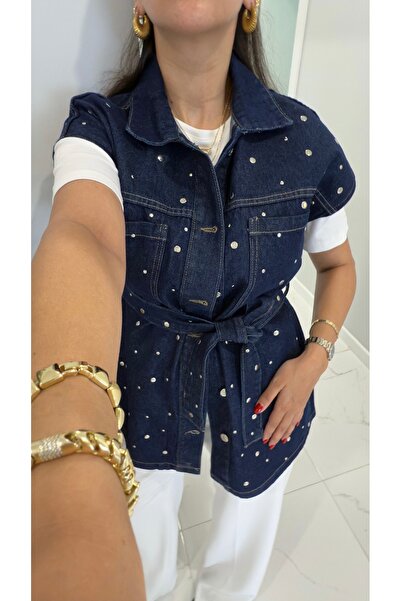 BİRCANÇİL Torble Синій джинсовий жилет із застібкою на кнопках