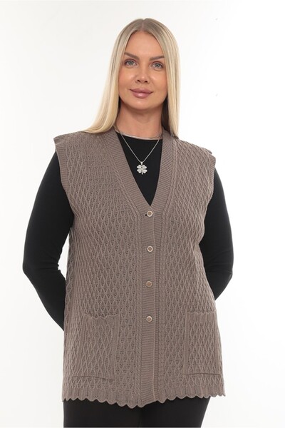 İKSUN Women's Mercerized Pocketed Buttoned Rolax Knitwear Seasonal Mother's Vest