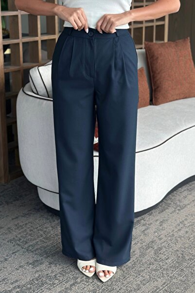 Laluvia Navy Blue Idole Belted Trousers - 3510