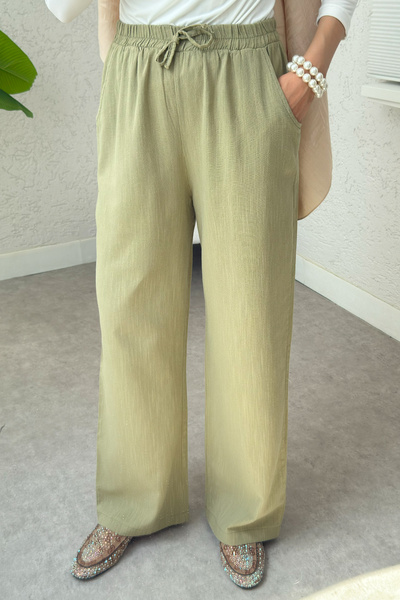 Salih Çelebi Linen Pocket Trousers 2394 - Khaki
