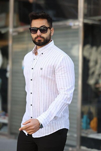 HAZEGO Men's Cotton Line Patterned Shirt