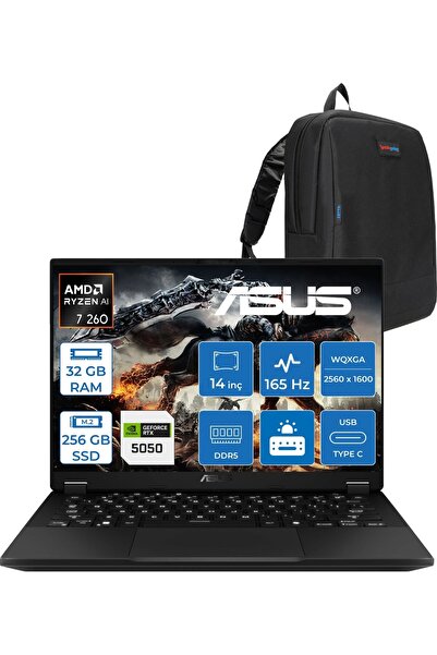 ASUS Tuf Gaming A14 FA401UH Amd Aı Ryzen 7 260 32GB Ddr5 256GB SSD 8GB/RTX505...