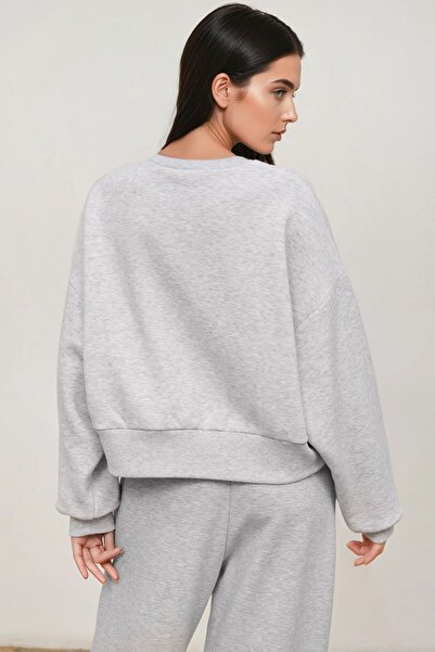 Hiccup Loose Fit Crew Neck Cotton Basic Ribbed Knitted Sweatshirt