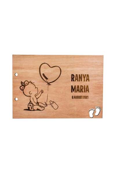 OEM Album Foto de Botez Personalizat din lemn GuestBook Bebelus Fetita 30x21 cm
