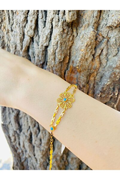 MAHMUT ÇİÇEK KUYUMCULUK Mavi boncuklu papatya bileklik