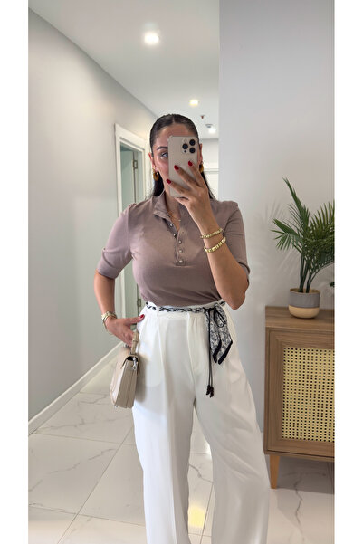 BİRCANÇİL Tricotaj cu buton argintiu Hora Kahve