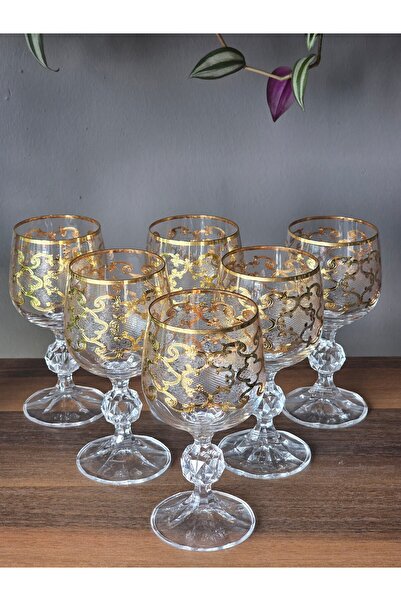 FERMATO طقم من 6 قطع مصنوعة يدويًا من الذهب عيار 24 قيراط - كؤوس كريستال مزخرفة بالذهب الحقيقي سعة 150 سم مكعب للقهوة من إرفا جولد