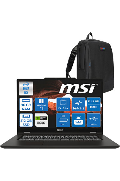 MSI Venturepro 17 Aı 240H 96GB Ddr5 512GB 8GB/RTX5050 45W 17.3" 144HZ WIN11HO...