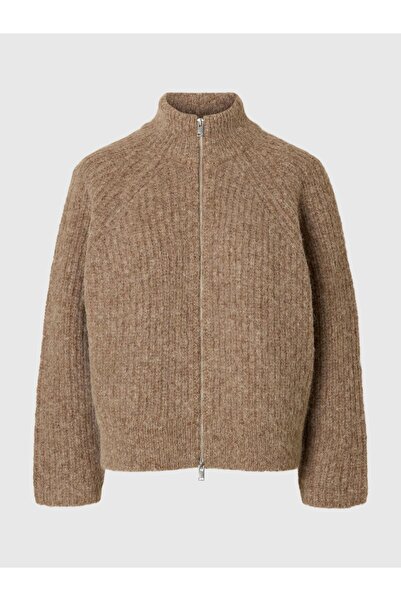 Selected Femme Strickjacke mit Reißverschluss Wollmix