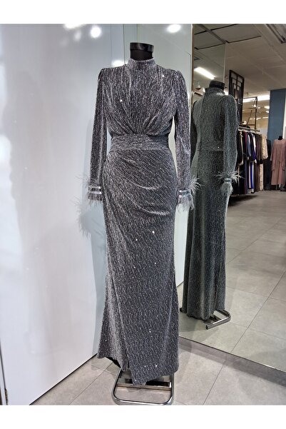 Moda Neva KOLLARI TÜY DETAYLI TAŞLI DRAPELİ LİKRALI TESETTÜR ABİYE