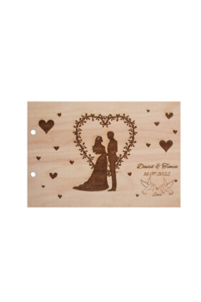 OEM Album Foto GuestBook Nunta HH1590 Personalizat din lemn Inimi Mire si Mir...