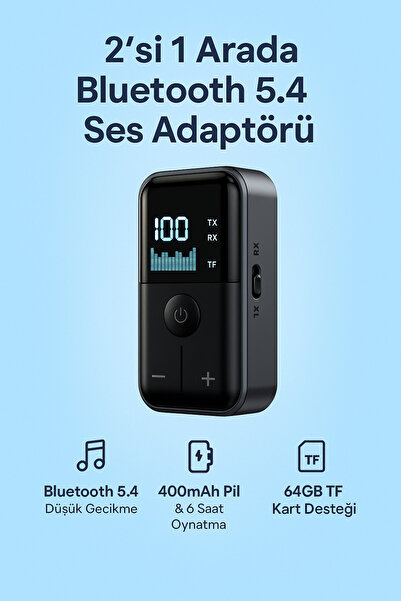 Coverzone Kablosuz Ses Adaptörü Bluetooth 5.4, 2’si 1 Arada, AUX 3.5mm, TF Kartlı, Araba TV PC İçin M20