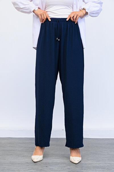 OKTAYUSTA COLLECTİON Women's Elastic Waist Casual Loose Fit Navy Blue Trousers