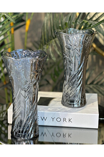 sahane & bazaar FÜME RENK CAM VAZO ÇİÇEKLİK DEKOR